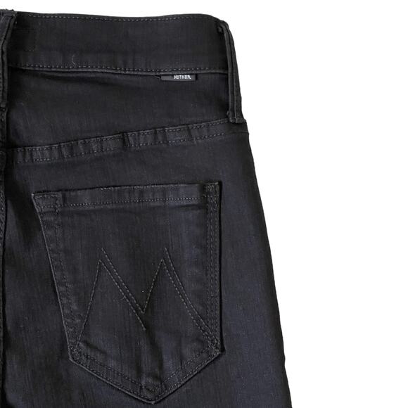 Mother High Waist Rascal Top Fray Whip Fringe Skinny Black Jeans Size 24 - Picture 7 of 14